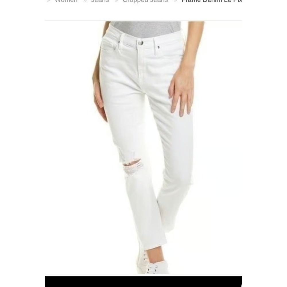 FRAME Le Pixie Beau White Distressed Straight Leg Cropped‎ Jeans Womens Size 32